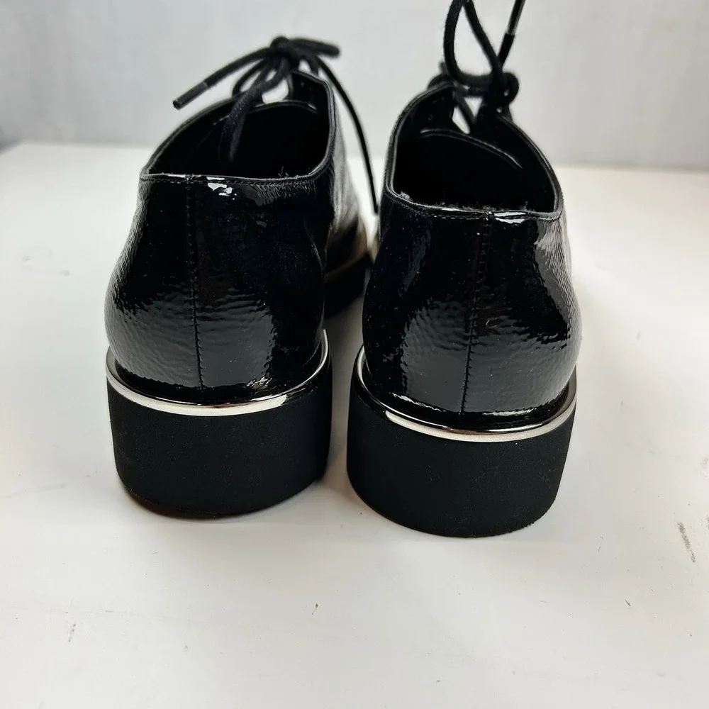 Franco Sarto Charles Shoe 7.5 M Lug Sole Derby Oxford Black Faux Patent Comfort